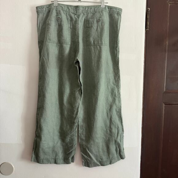 MICHAEL STARS | Sage Green Linen Wide Leg Ankle Length Pants | Large - Picture 2 of 5